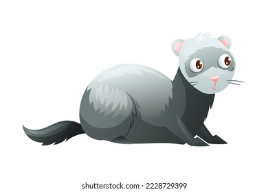 Grey Fluffy Ferret with Cute Snout as Home Pet Animal Vector Illustration