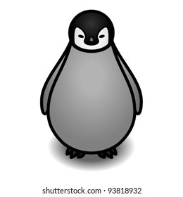 A grey and fluffy penguin chick.