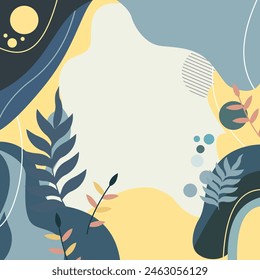 Grey Fluid Minimalist Background with Flower Plant Decoration and Copy Space
