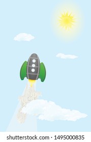 Grey flying rocket. vector illustration