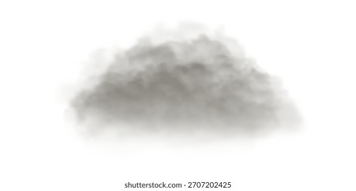 Grey fog cloud on white background. Smog realistic effect.