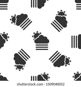 Grey Fog and cloud with sun icon isolated seamless pattern on white background.  Vector Illustration
