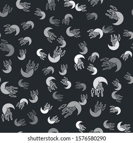 Grey Fog and moon icon isolated seamless pattern on black background.  Vector Illustration
