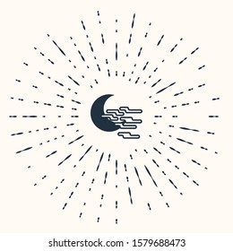 Grey Fog and moon icon isolated on beige background. Abstract circle random dots. Vector Illustration