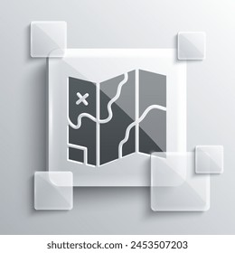 Grey Folded map icon isolated on grey background. Square glass panels. Vector