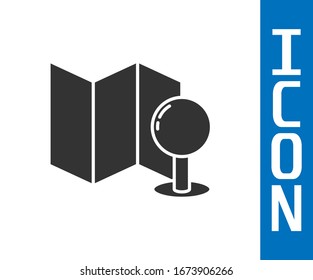 Graue geklappte Karte mit Pin-Symbol einzeln auf weißem Hintergrund. Vektorillustration-Illustration