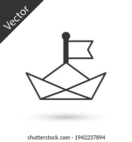 Grey Folded paper boat icon isolated on white background. Origami paper ship. Vector