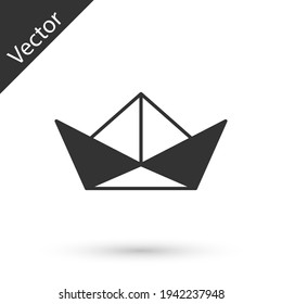 Grey Folded paper boat icon isolated on white background. Origami paper ship. Vector