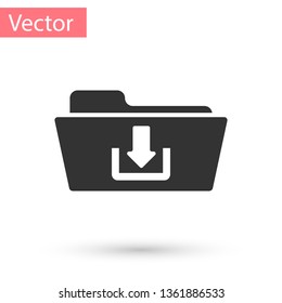Grey Folder download icon isolated on white background. Vector Illustration