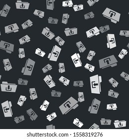 Grey Folder download icon isolated seamless pattern on black background.  Vector Illustration