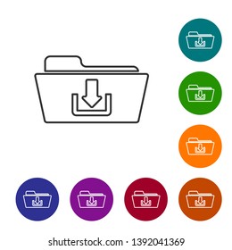 Grey Folder download line icon isolated on white background. Set icon in color circle buttons. Vector Illustration