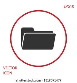 Grey Folder icon isolated on white background. Red circle button. Vector Illustration