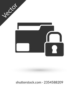 Grey Folder and lock icon isolated on white background. Closed folder and padlock. Security, safety, protection concept.  Vector