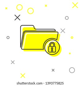 Grey Folder and lock line icon isolated on white background. Closed folder and padlock. Security, safety, protection concept. Vector Illustration