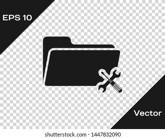 Grey Folder with screwdriver and wrench icon isolated on transparent background. Adjusting, service, setting, maintenance, repair, fixing.  Vector Illustration