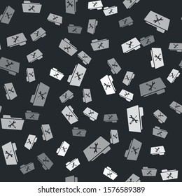 Grey Folder with screwdriver and wrench icon isolated seamless pattern on black background. Adjusting, service, setting, maintenance, repair, fixing.  Vector Illustration