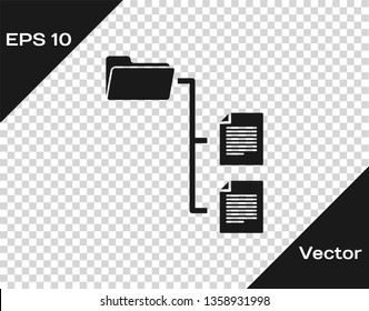 Grey Folder tree icon isolated on transparent background. Computer network file folder organization structure flowchart. Vector Illustration