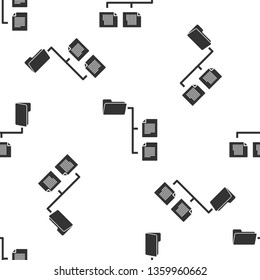 Grey Folder tree icon isolated seamless pattern on white background. Computer network file folder organization structure flowchart. Vector Illustration