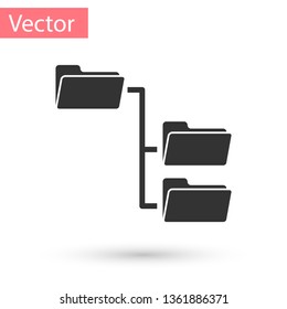 Grey Folder tree icon isolated on white background. Computer network file folder organization structure flowchart. Vector Illustration