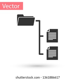 Grey Folder tree icon isolated on white background. Computer network file folder organization structure flowchart. Vector Illustration