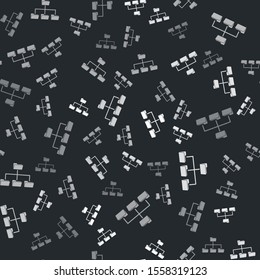 Grey Folder tree icon isolated seamless pattern on black background. Computer network file folder organization structure flowchart.  Vector Illustration