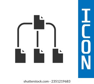 Grey Folder tree icon isolated on white background. Computer network file folder organization structure flowchart.  Vector