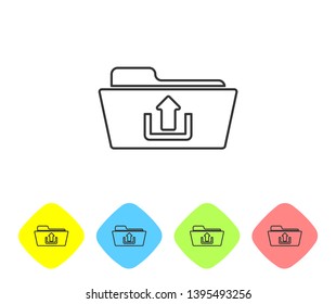 Grey Folder upload line icon isolated on white background. Set icon in color rhombus buttons. Vector Illustration