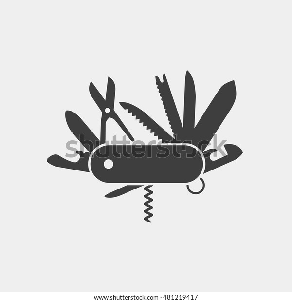 Grey folding knife flat\
icon vector; Folding knife; multi-tool instrument sign vector\
isolated