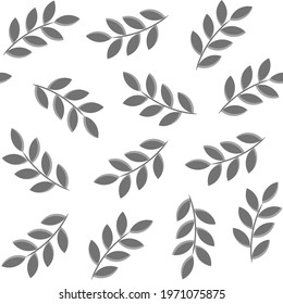 Grey foliage seamless pattern. Branches with leaves on white background. Trendy flat style, floral decoration and backgrounds. Vector illustration
