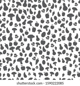 grey food silhouette seamless pattern background illustration