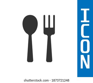 Grey Fork and spoon icon isolated on white background. Cooking utensil. Cutlery sign.  Vector