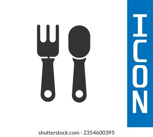 Icono de la horquilla gris y de la cuchara aislado en el fondo blanco. Utensil de cocina. Cartel de cuchillería.  Ilustración vectorial