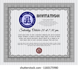 Grey Formal invitation. With background. Money style design. Vector illustration. 