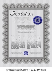 Grey Formal invitation. With complex background. Lovely design. Vector illustration. 