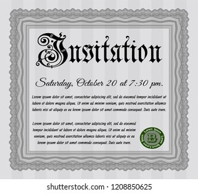Grey Formal invitation. With complex background. Excellent design. Detailed. 