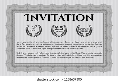 Grey Formal invitation. With complex linear background. Elegant design. Detailed. 
