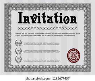Grey Formal invitation. With complex linear background. Nice design. Customizable, Easy to edit and change colors. 