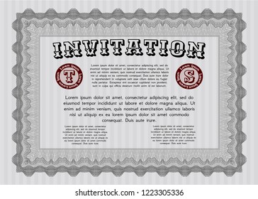Grey Formal invitation. With complex linear background. Customizable, Easy to edit and change colors. Lovely design. 
