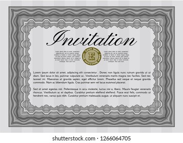 Grey Formal invitation. With complex linear background. Modern design. Vector illustration. 
