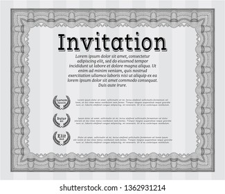 Grey Formal invitation. With complex linear background. Detailed. Elegant design. 
