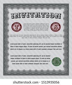 Grey Formal invitation. With complex linear background. Detailed. Modern design. 