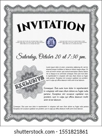 Grey Formal invitation. With complex linear background. Detailed. Artistry design. 