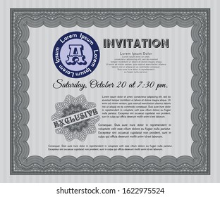 Grey Formal invitation. With complex linear background. Vector illustration. Superior design. 