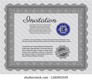 Grey Formal invitation. Cordial design. Vector illustration. With great quality guilloche pattern. 