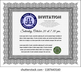 Grey Formal invitation. Customizable, Easy to edit and change colors. Complex background. Cordial design. 