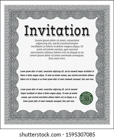 Grey Formal invitation. Detailed. With background. Cordial design. 