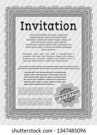 Grey Formal invitation. Detailed. With complex background. Money Pattern. 