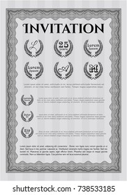 Grey Formal invitation. Detailed. With complex linear background. Lovely design. 