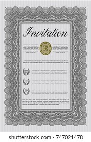 Grey Formal invitation. Detailed. With complex linear background. Lovely design. 