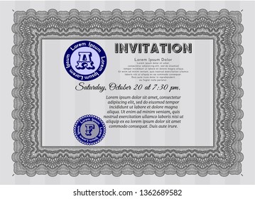 Grey Formal invitation. Detailed. Easy to print. Good design. 